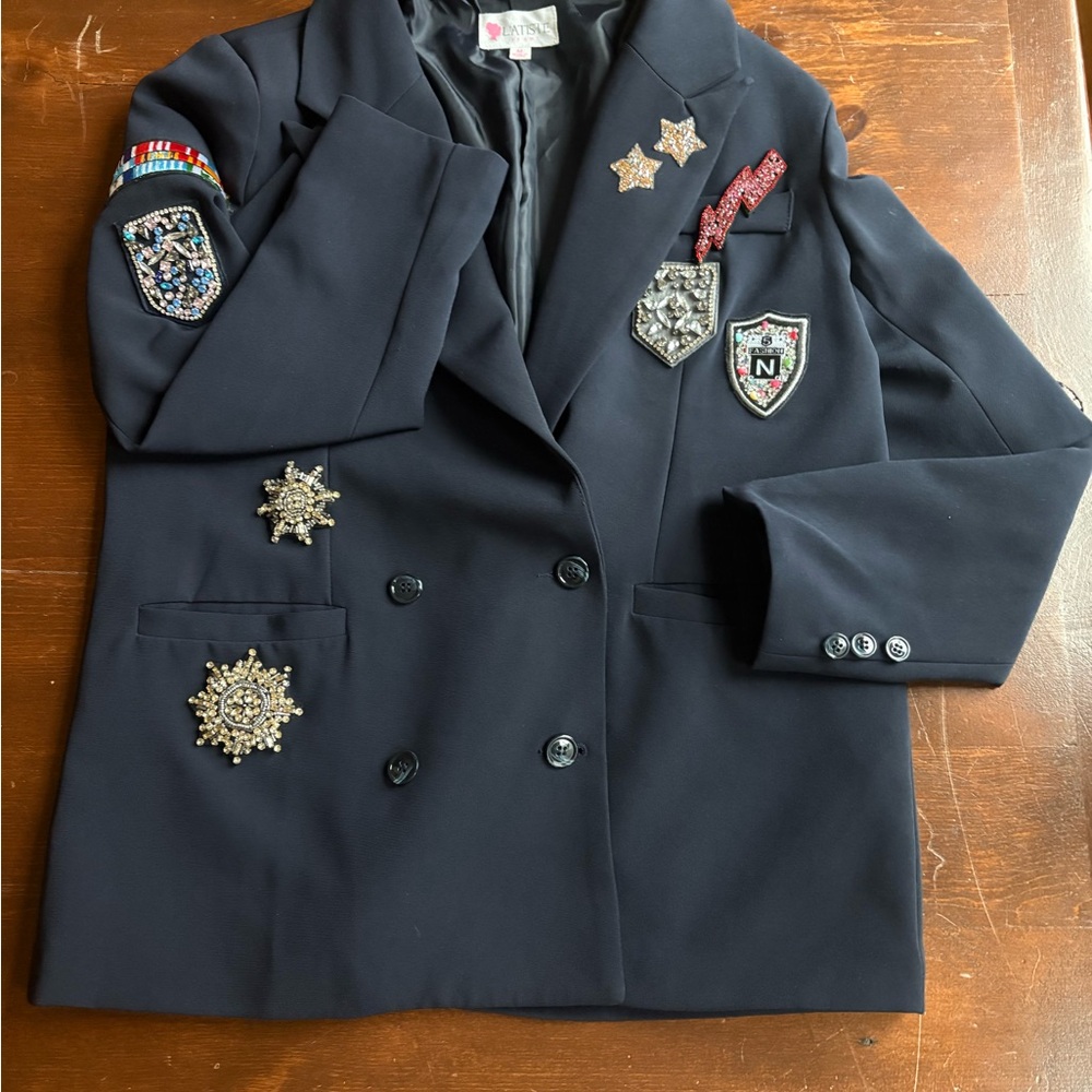 L'ATISTE Navy Blazer with Gold Sequin Star Patch